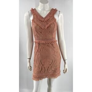 Ryse The Label Mini Sheath Dress Size Small Lace Coral Pink Lined Fray Detail